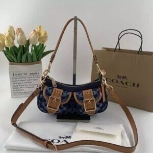 Coach Ashton Baguette Bag In Signature Canvas Denim/Brown CY700